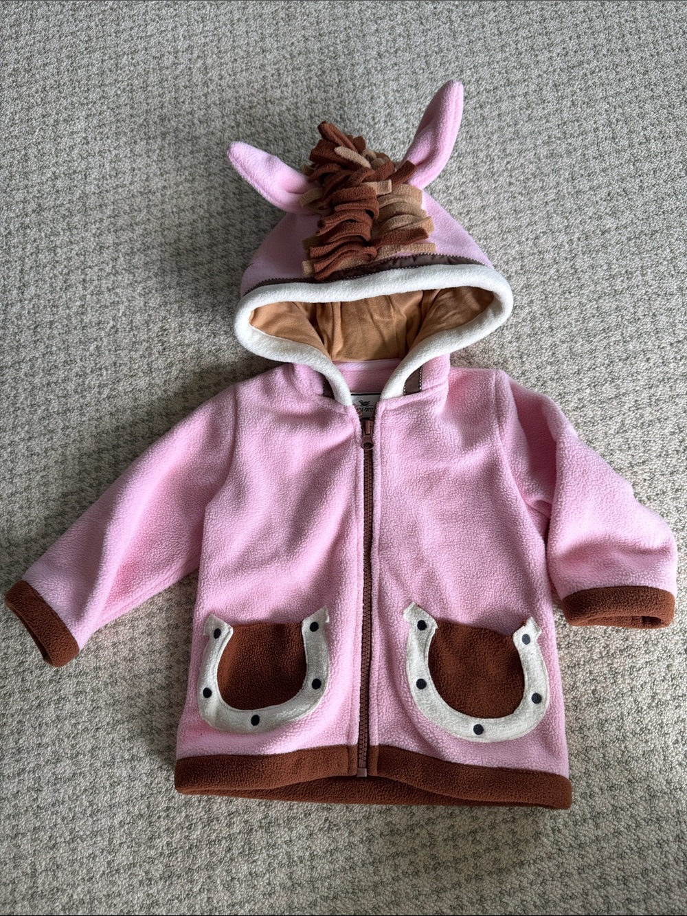 Kids Pink Horse Hooded Fleece Jacket